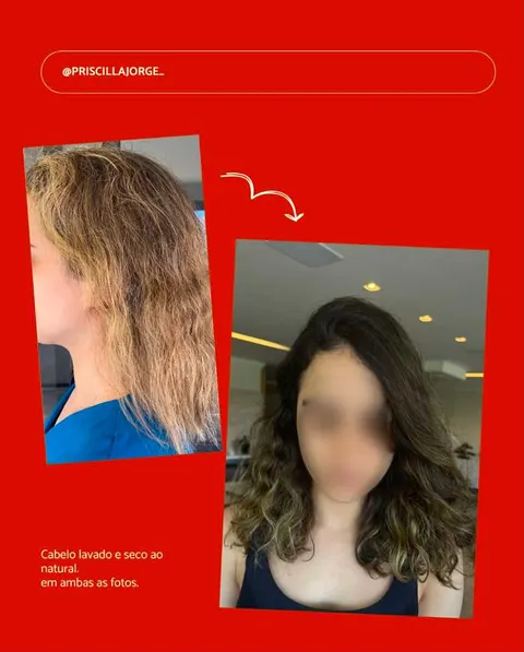 Antes e depois de uma cliente do Cronograma Capilar Personalizado